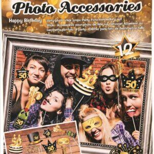Forum Novelties 50th Birthday Black & Gold Photo Booth Accessories Kit 12 Count